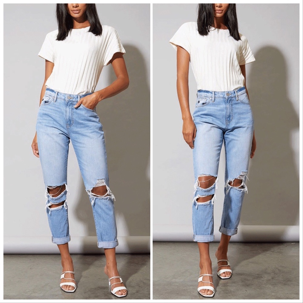 5⭐️ Kancan High Rise Distressed Girlfriend Jeans